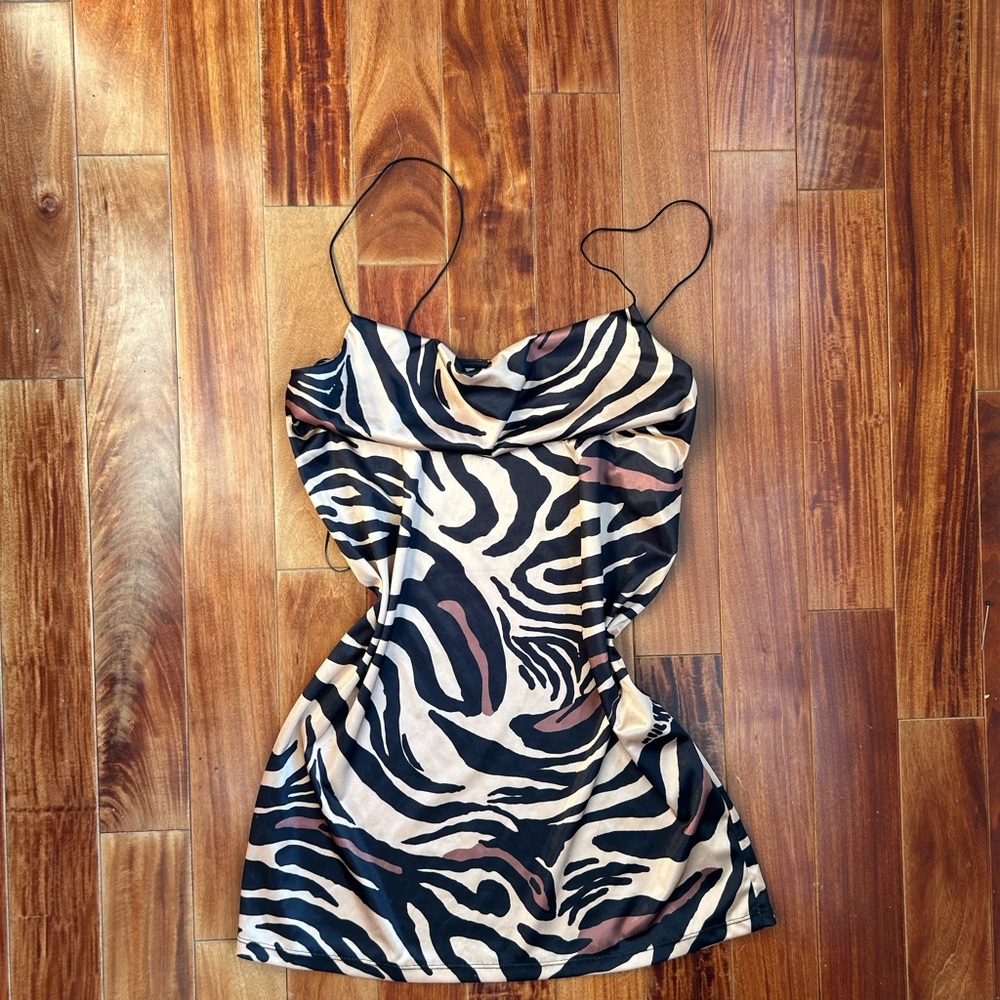 Tiger Print Silky Cowl Neck Dress - Picture 2 of 8
